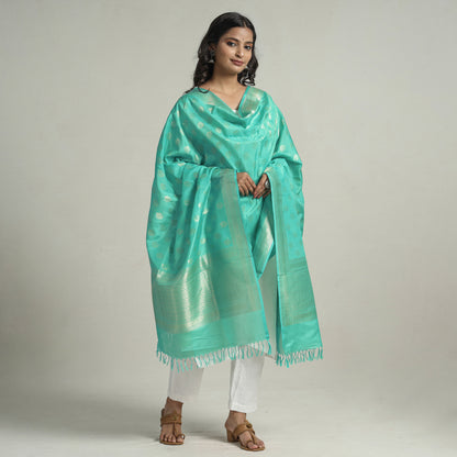 Green - Banarasi Handloom Katan Silk Zari Buti Dupatta with Tassels 66