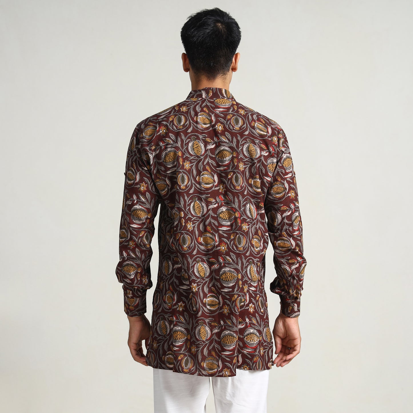 Brown - Bagru Block Printed Cotton Men Short Kurta 07