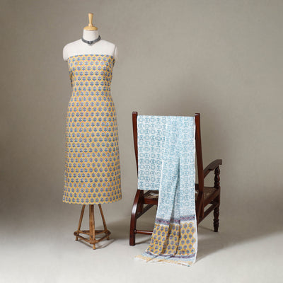 Yellow - 3pc cotton sanganeri unstitched dress material 01