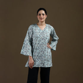 Blue - Sanganeri Hand Block Print Pure Mul Cotton Short Kurta for women 03