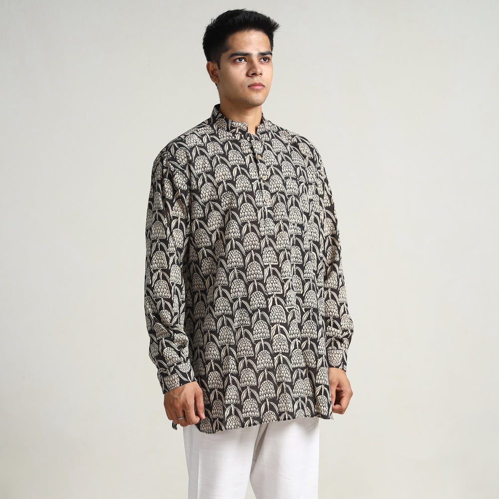 Black - Bagru Block Printed Cotton Men Short Kurta 15