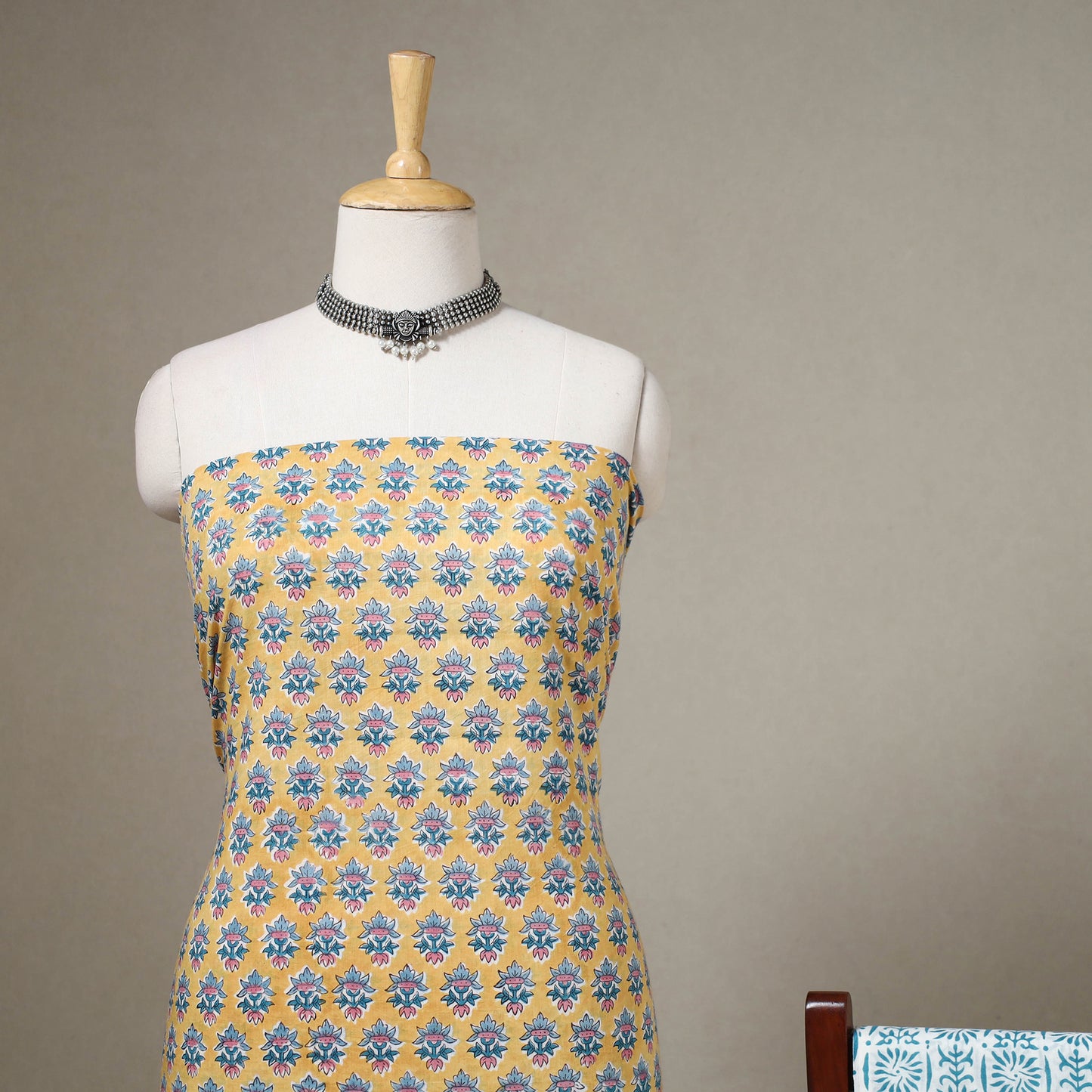 Yellow - 3pc cotton sanganeri unstitched dress material 01