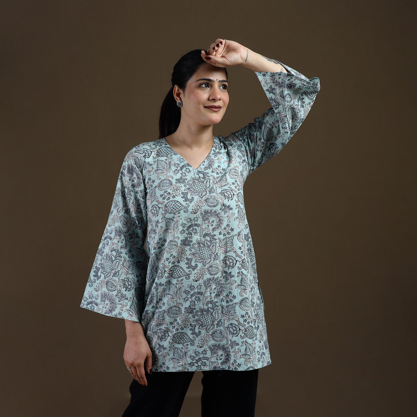 Blue - Sanganeri Hand Block Print Pure Mul Cotton Short Kurta for women 03