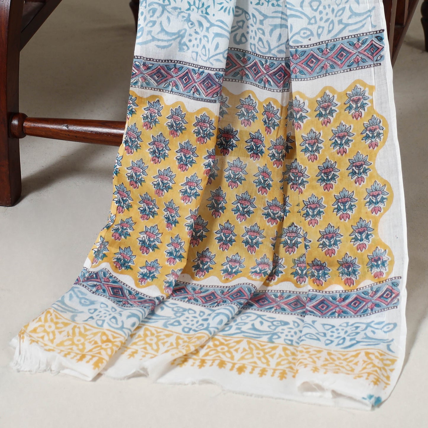 Yellow - 3pc cotton sanganeri unstitched dress material 01