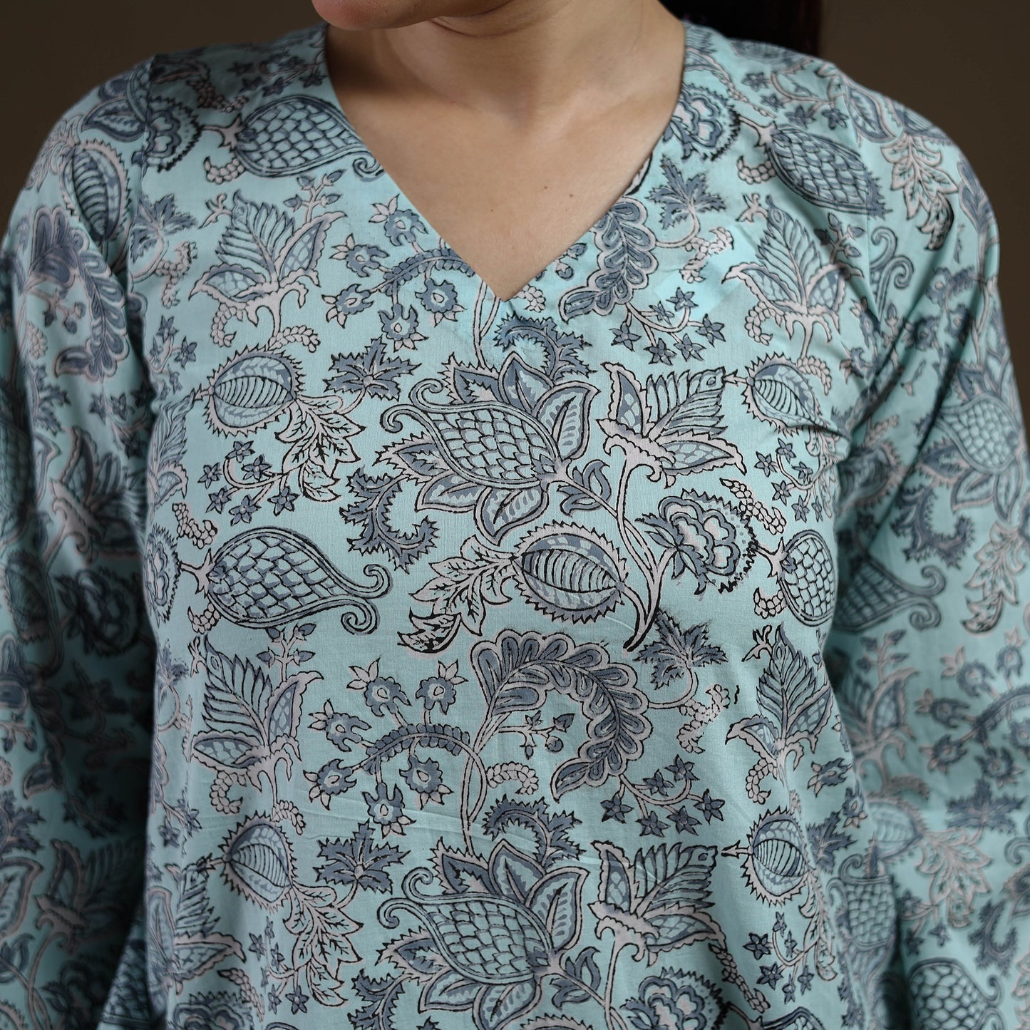 Blue - Sanganeri Hand Block Print Pure Mul Cotton Short Kurta for women 03