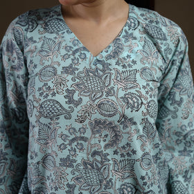 Blue - Sanganeri Hand Block Print Pure Mul Cotton Short Kurta for women 03