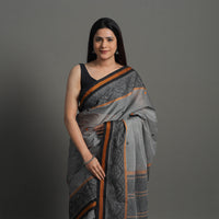 Grey - Handloom Cotton Thread Border Kanchipuram Saree 13