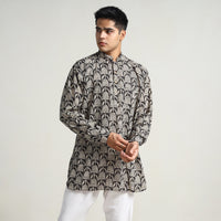 Black - Bagru Block Printed Cotton Men Short Kurta 15