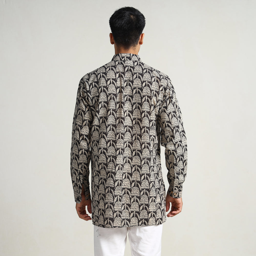 Black - Bagru Block Printed Cotton Men Short Kurta 15