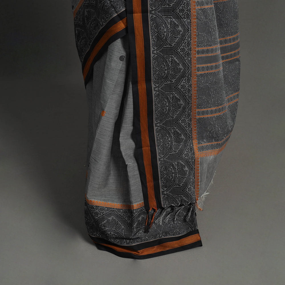 Grey - Handloom Cotton Thread Border Kanchipuram Saree 13