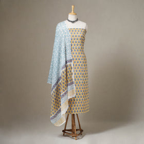 Yellow - 3pc cotton sanganeri unstitched dress material 01