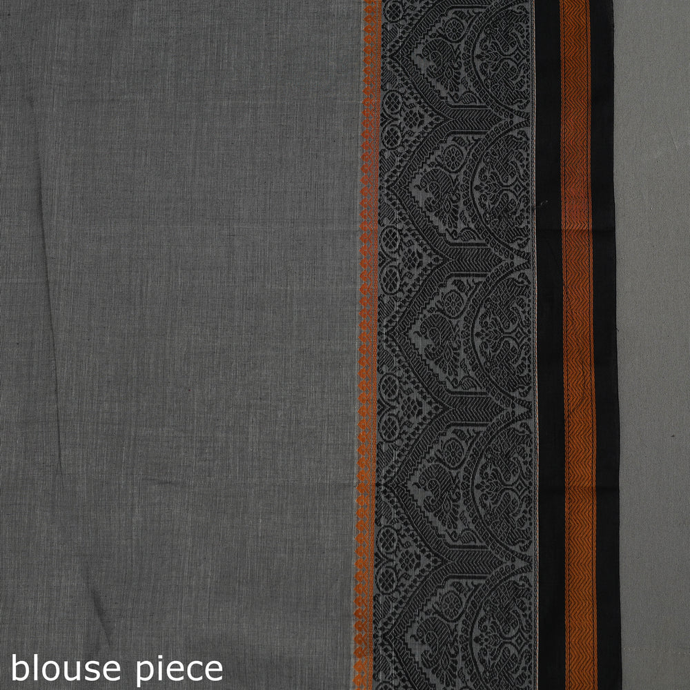 Grey - Handloom Cotton Thread Border Kanchipuram Saree 13