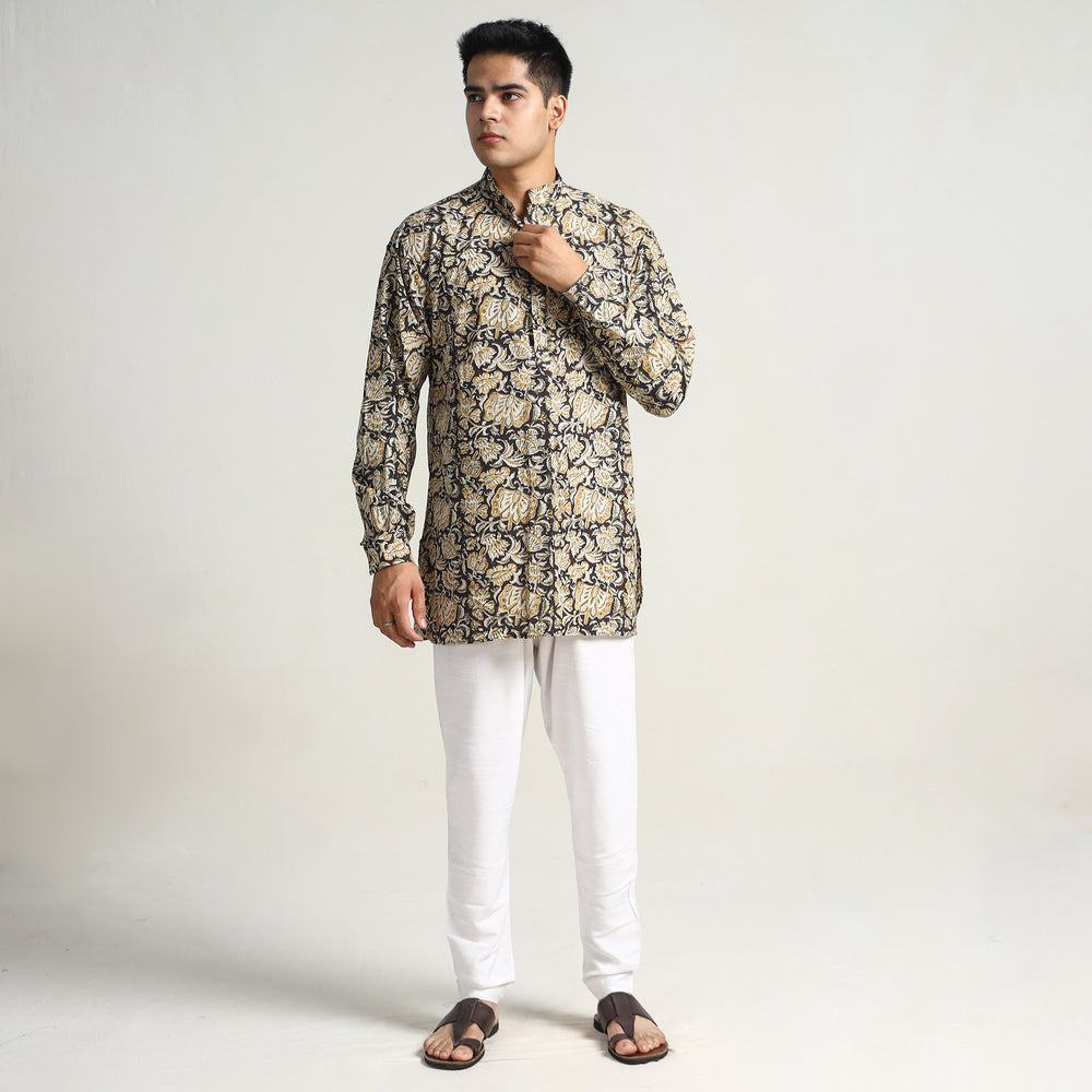 Black - Bagru Block Printed Cotton Men Short Kurta 13