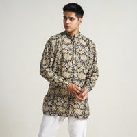 Black - Bagru Block Printed Cotton Men Short Kurta 13