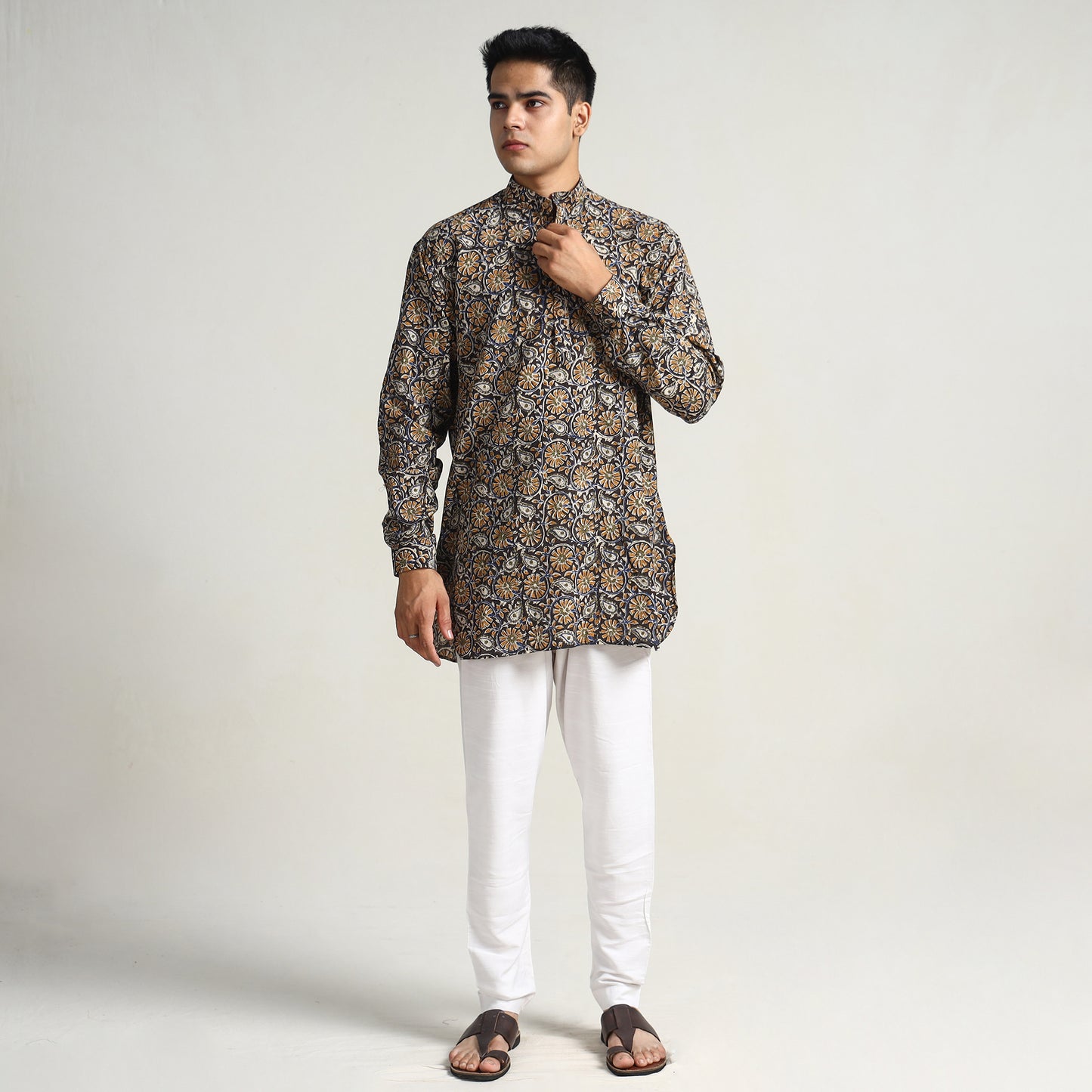 Black - Bagru Block Printed Cotton Men Short Kurta 12