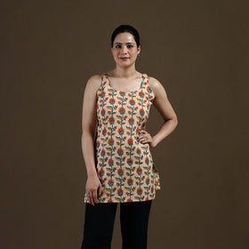 Beige - Sanganeri Hand Block Print Cotton Short Kurta for women 19