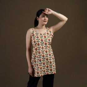 Beige - Sanganeri Hand Block Print Cotton Short Kurta for women 19