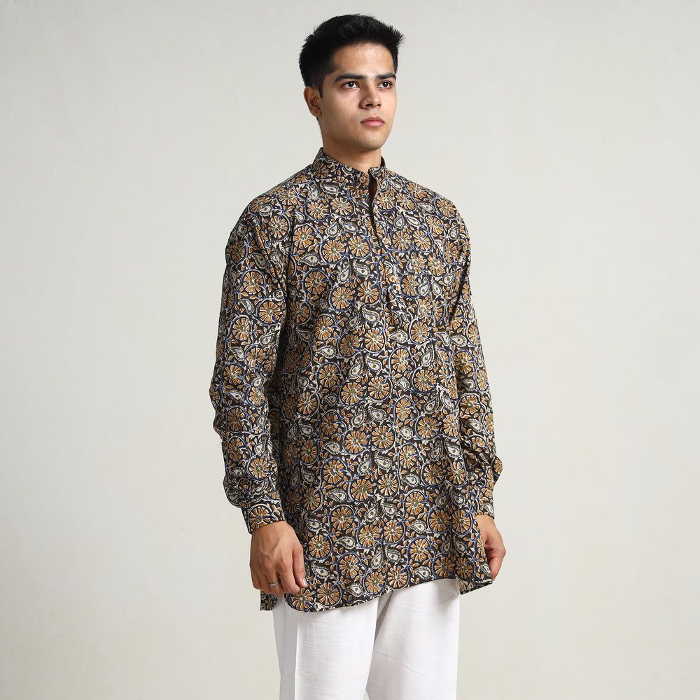 Black - Bagru Block Printed Cotton Men Short Kurta 12