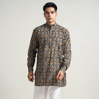 Black - Bagru Block Printed Cotton Men Short Kurta 12