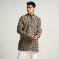 Black - Bagru Block Printed Cotton Men Short Kurta 12