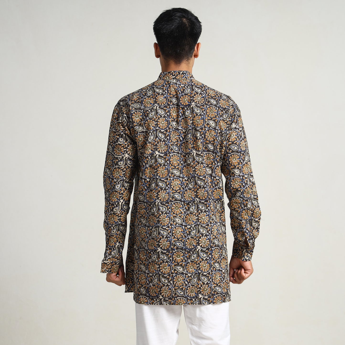 Black - Bagru Block Printed Cotton Men Short Kurta 12