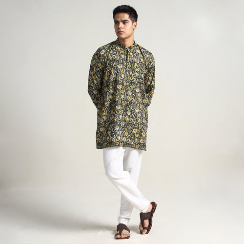 Multicolor - Bagru Block Printed Cotton Men Short Kurta 09