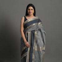 Grey - Handloom Cotton Zari Border Kanchipuram Saree 16