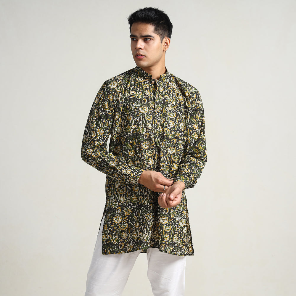 Multicolor - Bagru Block Printed Cotton Men Short Kurta 09