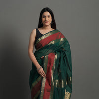 Green - Handloom Cotton Zari Border Kanchipuram Saree 17