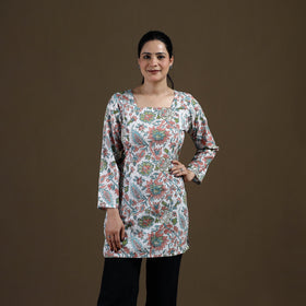 White - Sanganeri Hand Block Print Pure Mul Cotton Short Kurta for women 14