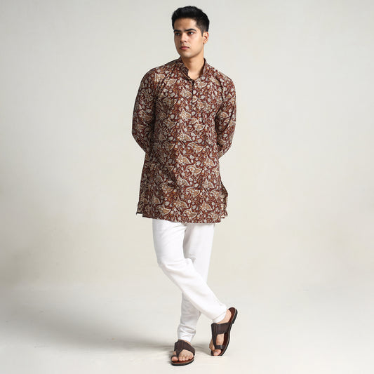 Maroon - Bagru Block Printed Cotton Men Short Kurta 08