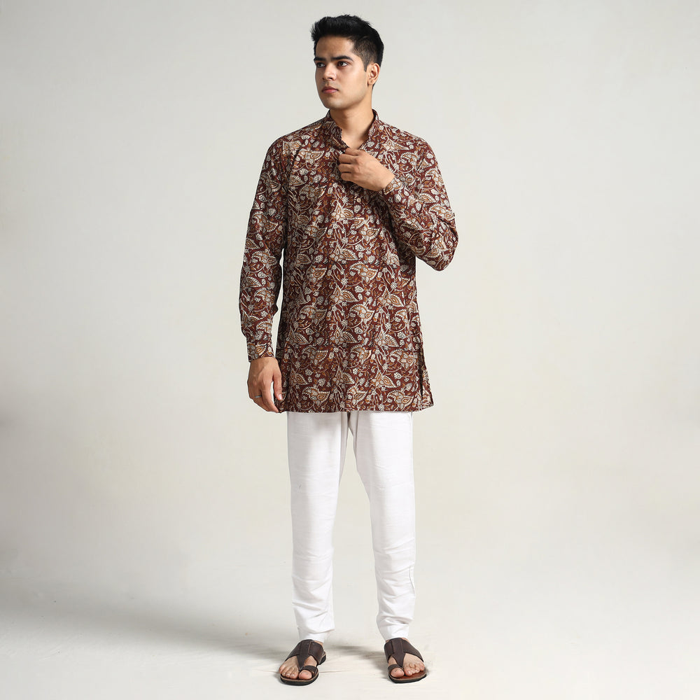 Maroon - Bagru Block Printed Cotton Men Short Kurta 08