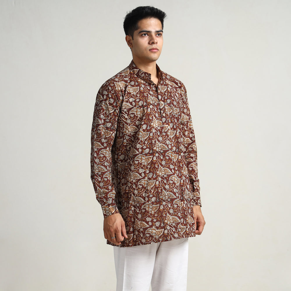 Maroon - Bagru Block Printed Cotton Men Short Kurta 08