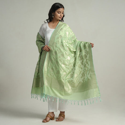 Green - Banarasi Semi Silk Zari Jaal Dupatta with Tassels 72