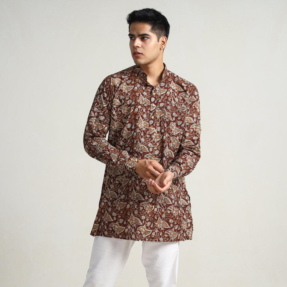 Maroon - Bagru Block Printed Cotton Men Short Kurta 08