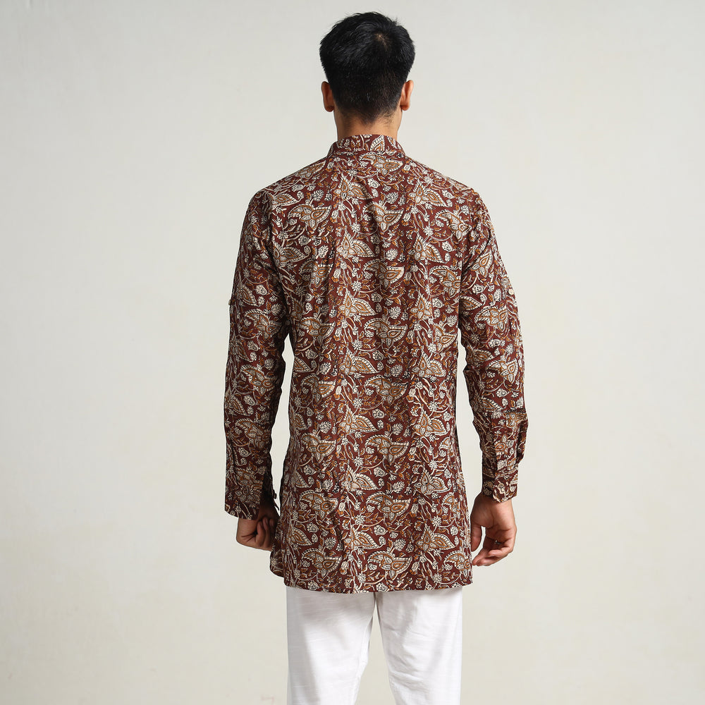 Maroon - Bagru Block Printed Cotton Men Short Kurta 08