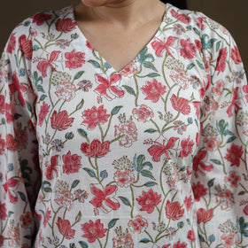 White - Sanganeri Hand Block Print Cotton Short Kurta for women 05