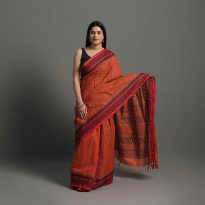 Orange - Handloom Cotton Thread Border Kanchipuram Saree 19