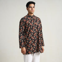 Black -  Bagru Block Printed Cotton Men Short Kurta 14