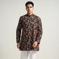 Black -  Bagru Block Printed Cotton Men Short Kurta 14