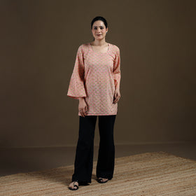 Pink - Sanganeri Hand Block Print Cotton Short Kurta for women 07