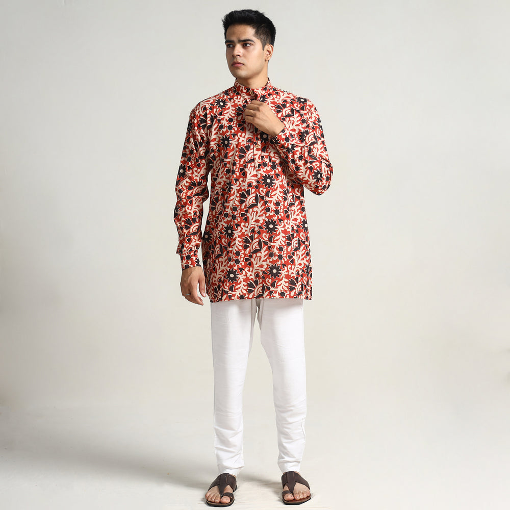 Red - Bagru Block Printed Cotton Men Short Kurta 06