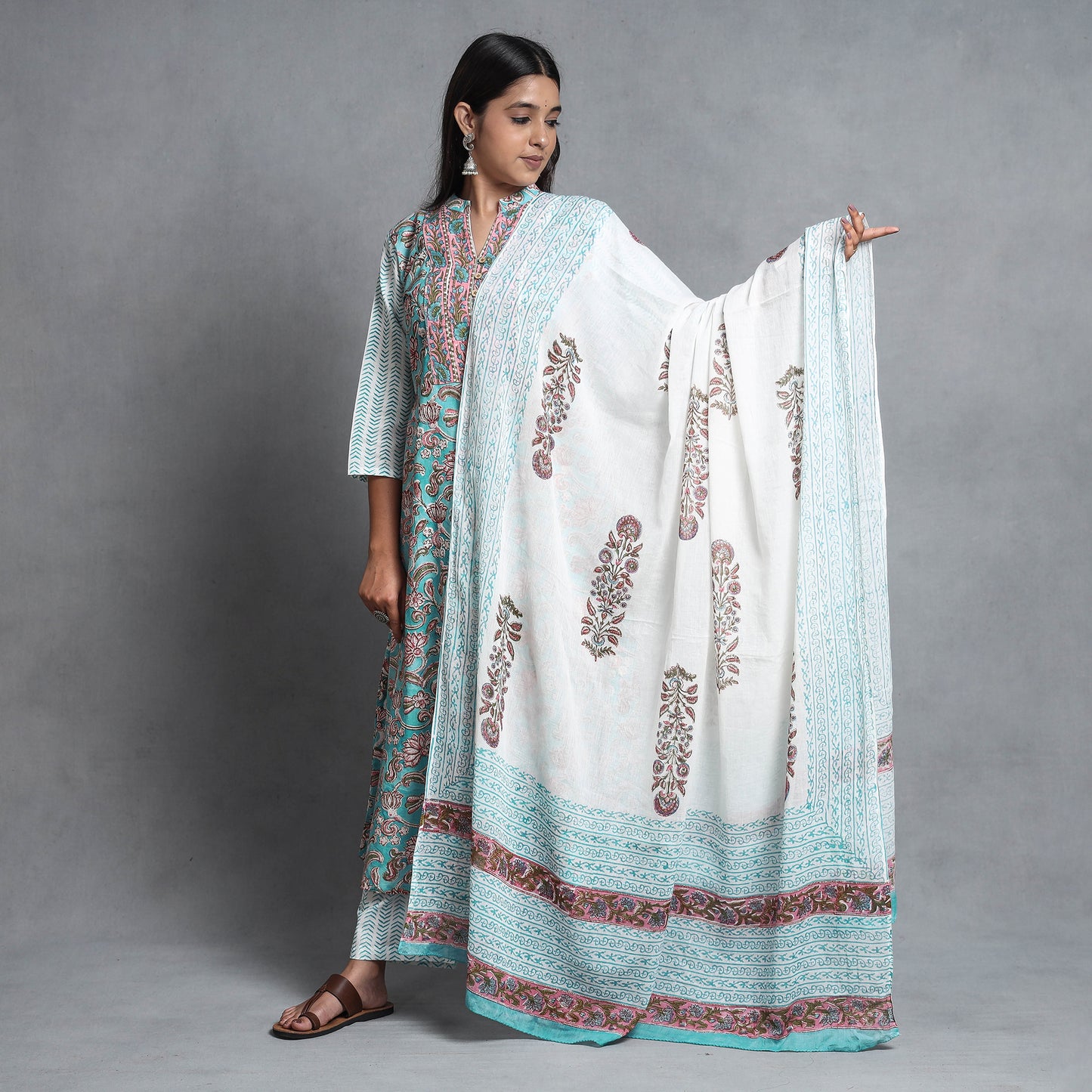 Sanganeri Kurta with Palazzo & Dupatta Set
