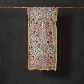 Yellow Ranihati Chanderi Silk Hand Embroidered Stole