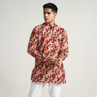 Red - Bagru Block Printed Cotton Men Short Kurta 06