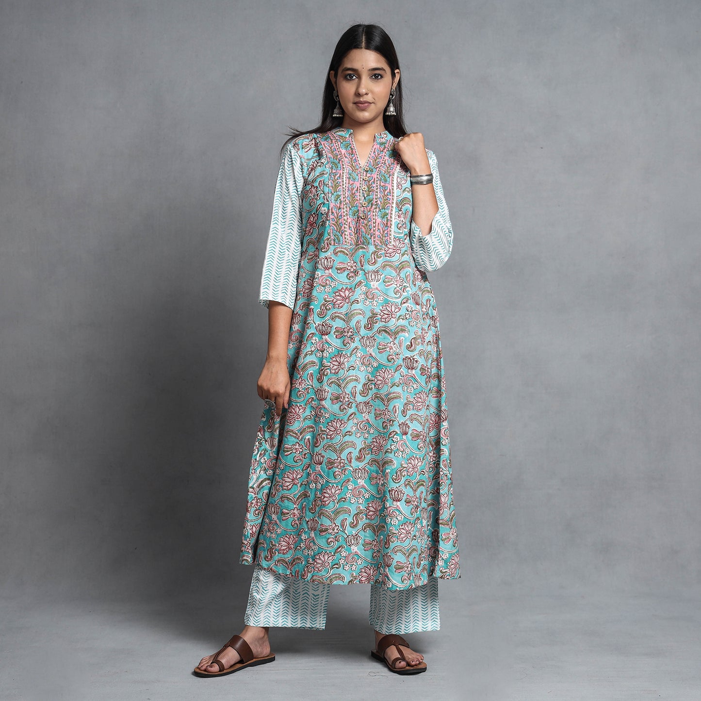 Sanganeri Kurta with Palazzo & Dupatta Set
