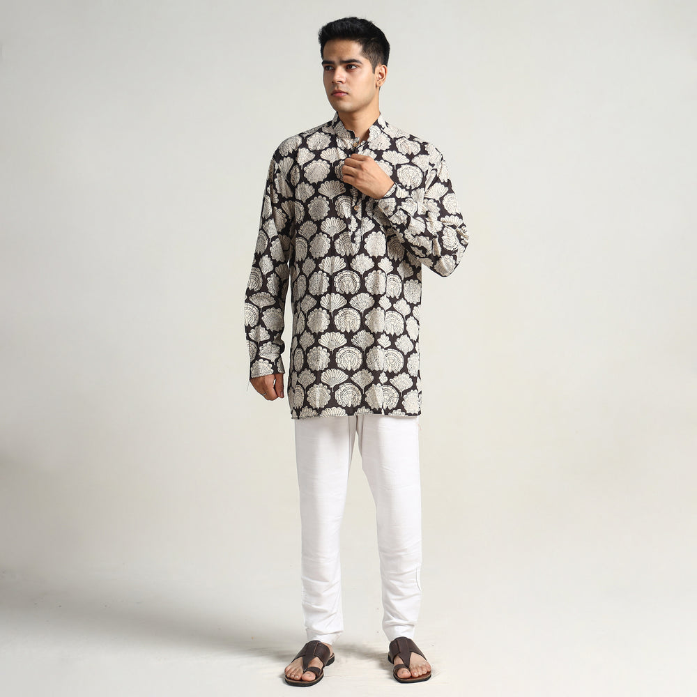 Brown - Bagru Block Printed Cotton Men Short Kurta 05