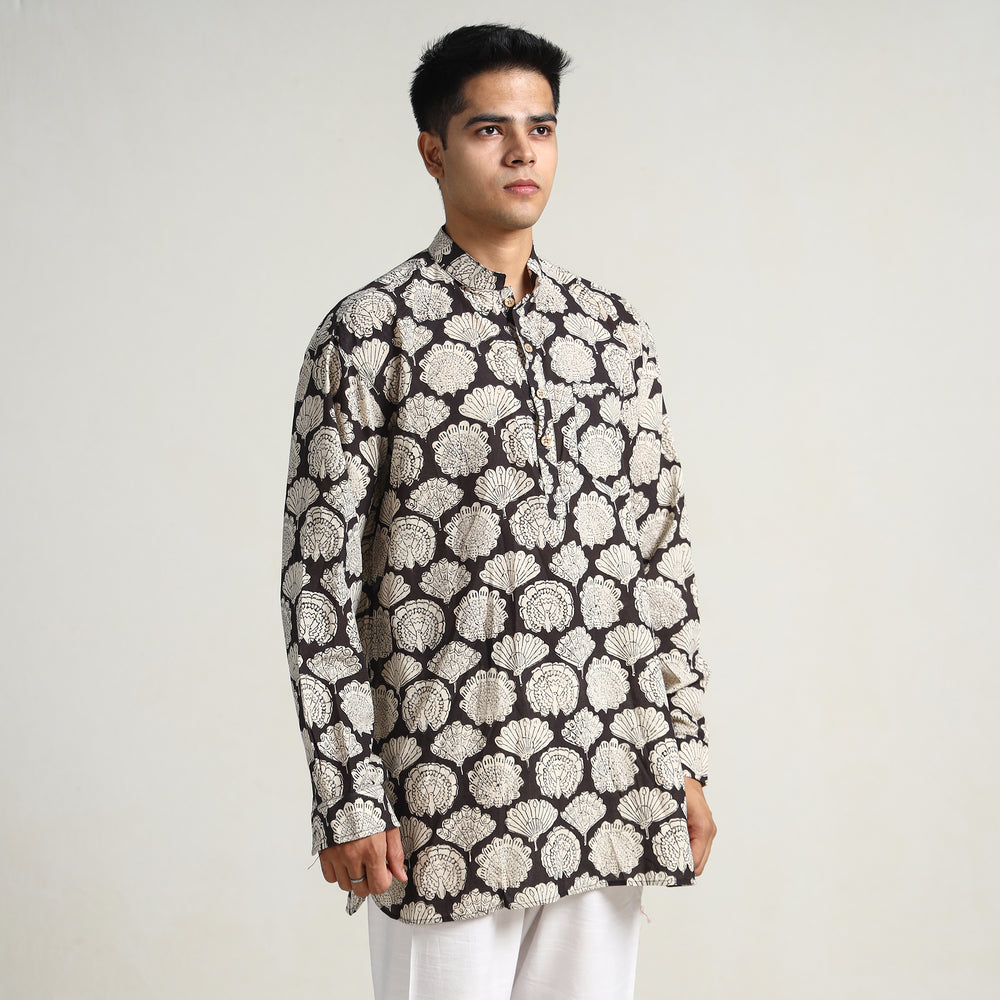 Brown - Bagru Block Printed Cotton Men Short Kurta 05