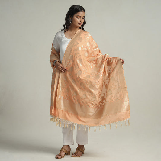 Peach -Banarasi Semi Silk Zari Jaal Dupatta with Tassels 76