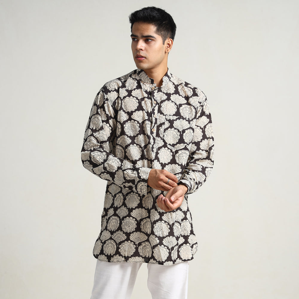 Brown - Bagru Block Printed Cotton Men Short Kurta 05